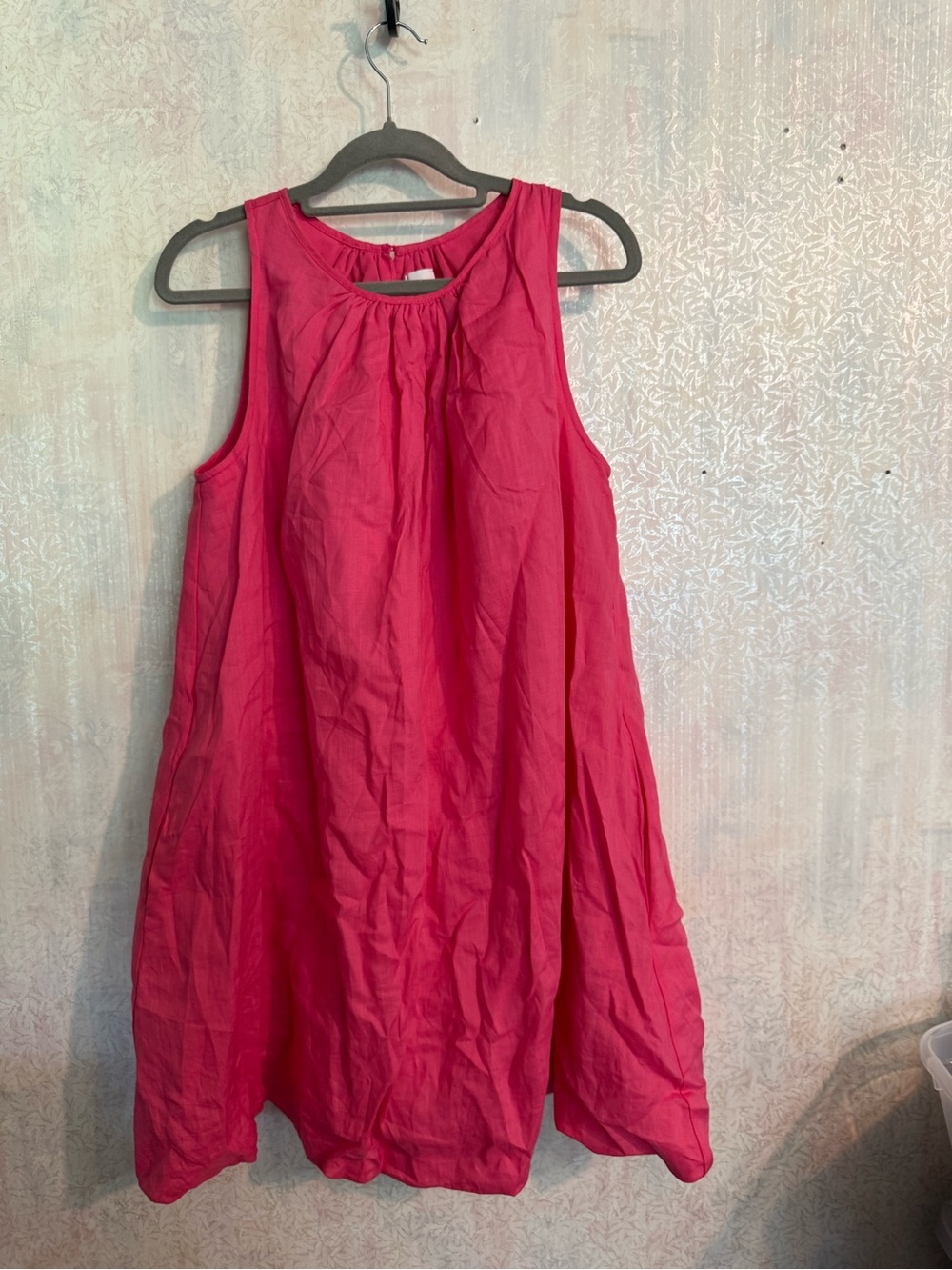 Every 100% Ramie, Hot Pink Balloon Hem, Button Closure Sleeveless Mini Dress,